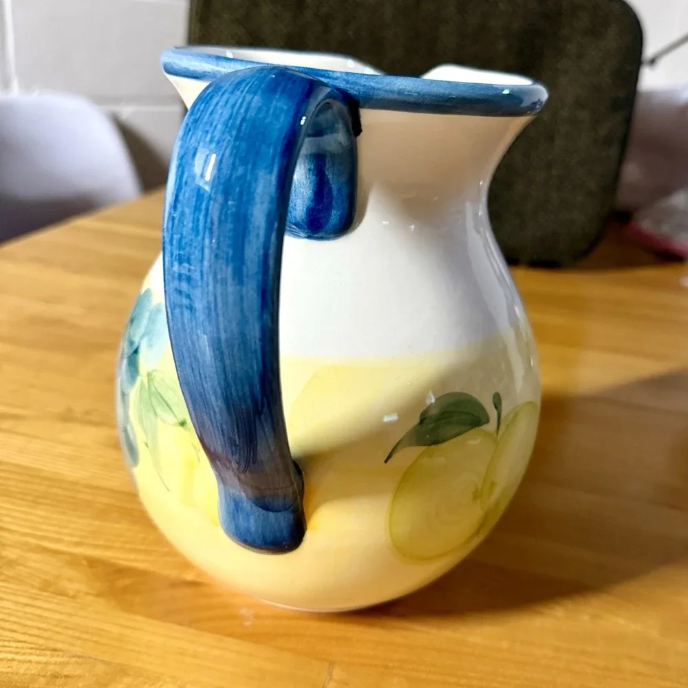 Hand Painted Portuguese Ceramic Summer Garden Pitcher Pottery Decor A. Santos